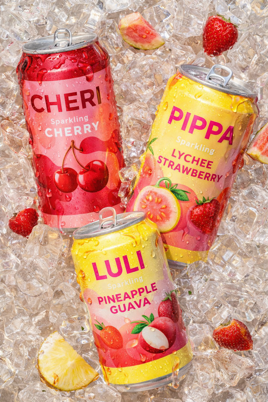 Sparkling drinks on ice